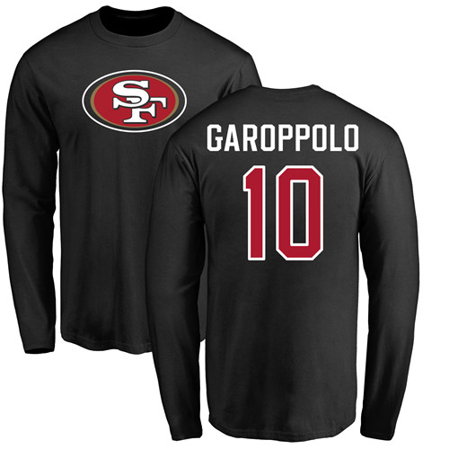 Men San Francisco 49ers Black Jimmy Garoppolo Name and Number Logo #10 Long Sleeve NFL T Shirt
